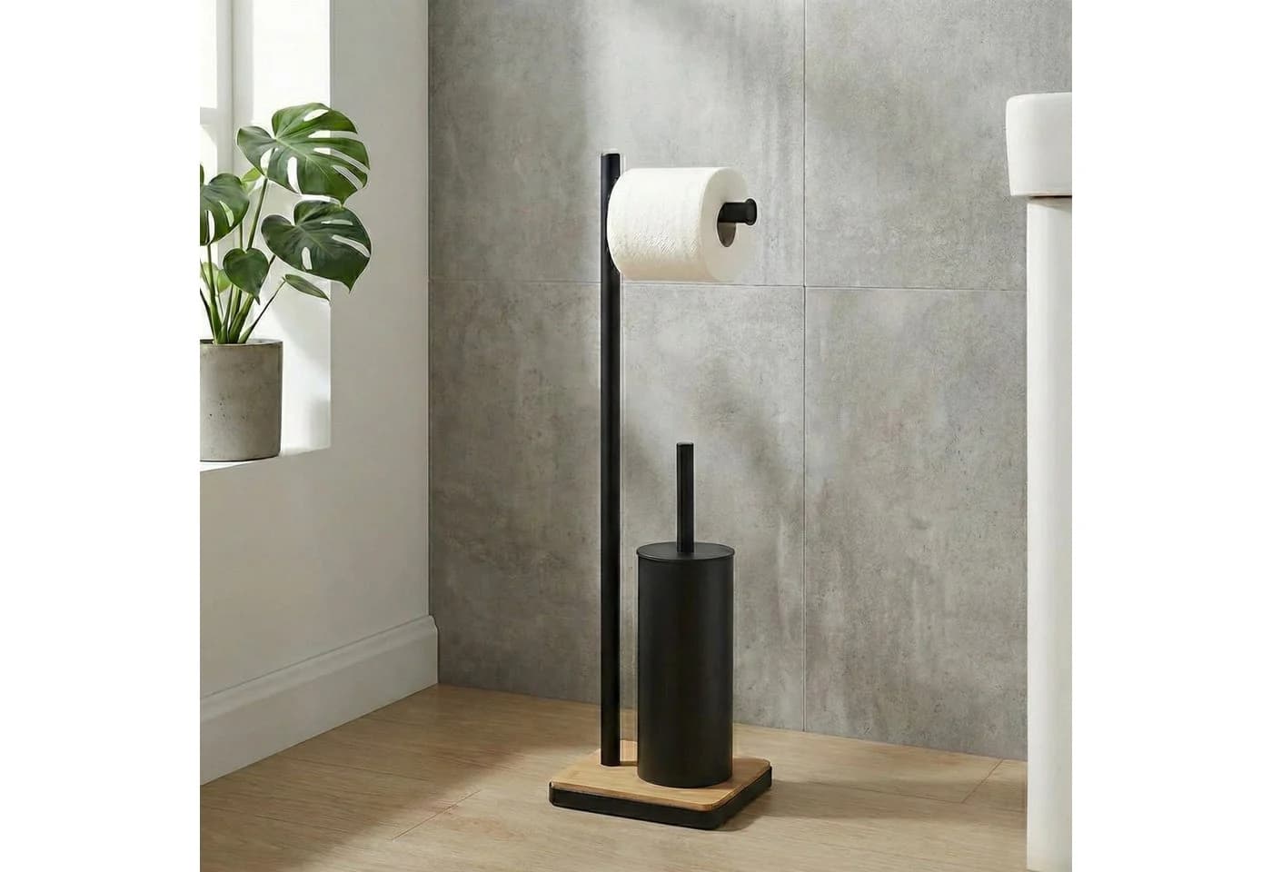 NUXIO WC-Garnitur mit Toilettenpapierhalter und Bambus-Bodenplatte IVLO Schwarz - Bild 2