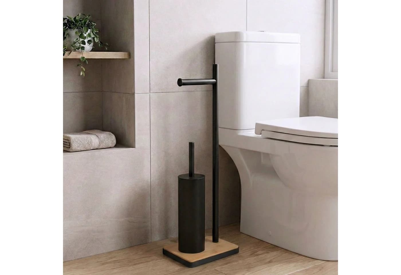 NUXIO WC-Garnitur mit Toilettenpapierhalter und Bambus-Bodenplatte IVLO Schwarz - Bild 3
