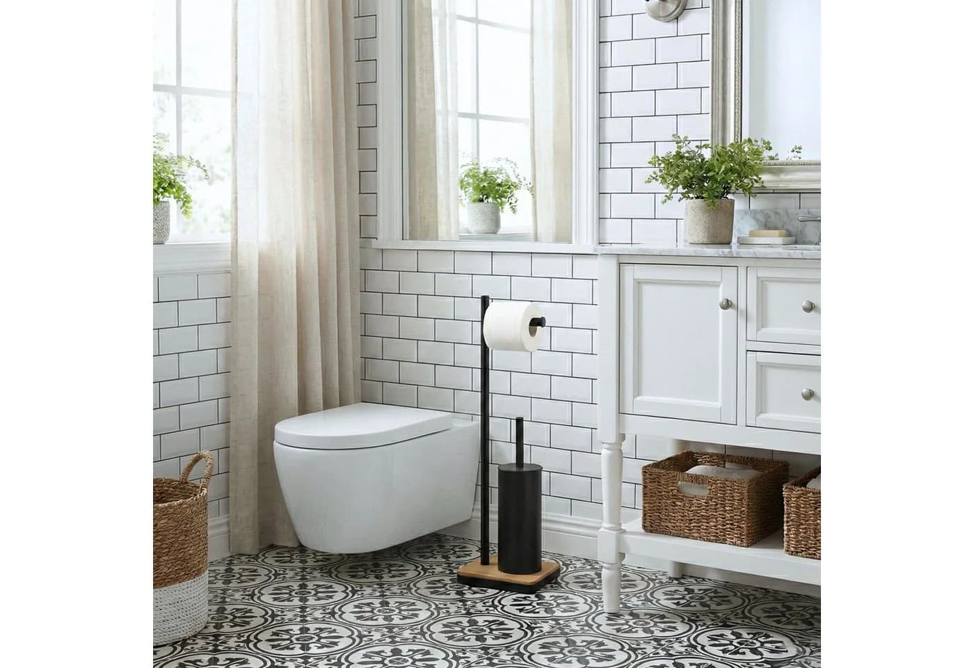 NUXIO WC-Garnitur mit Toilettenpapierhalter und Bambus-Bodenplatte IVLO Schwarz - Bild 4