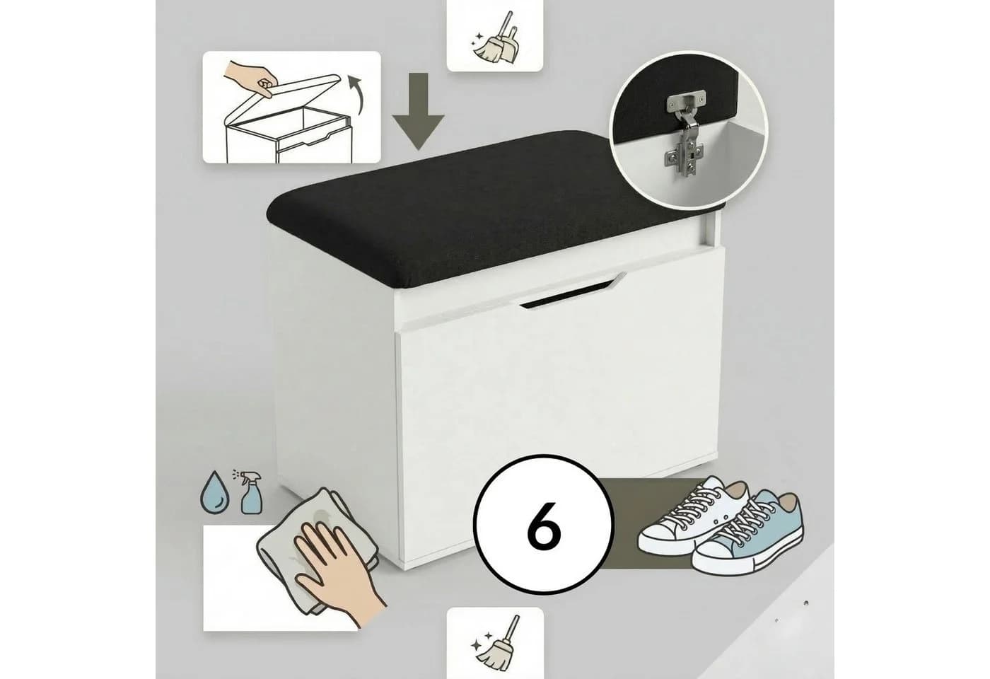 BOXIMO Schuhschrank mit Sitzfläche und Stauraum VIRA Weiß - Bild 5