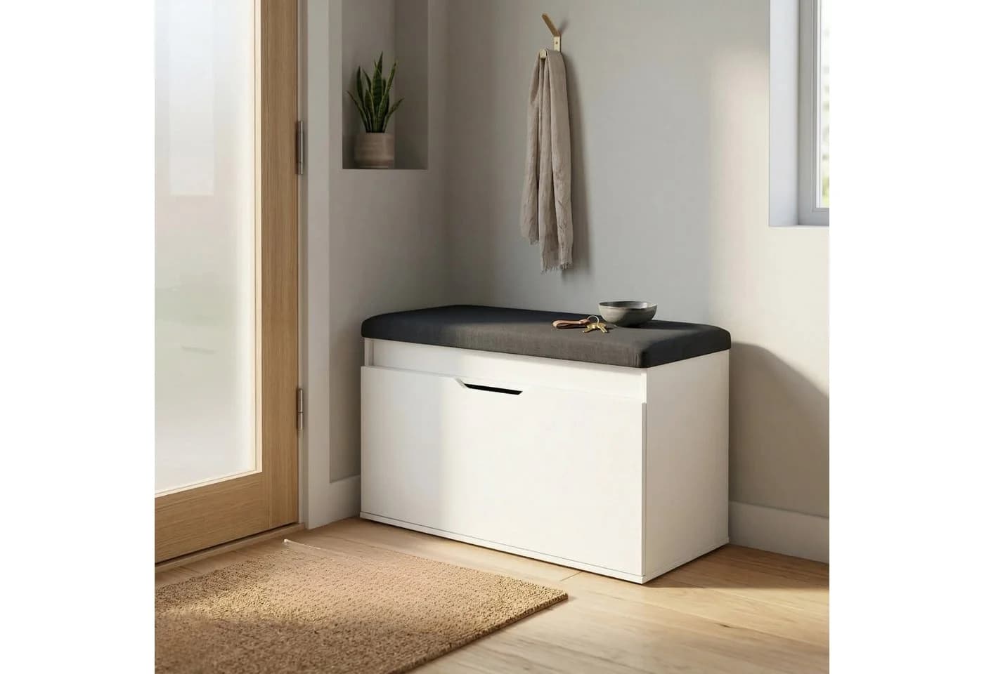 BOXIMO Schuhschrank mit Sitzfläche und Stauraum Weiß - Bild 2