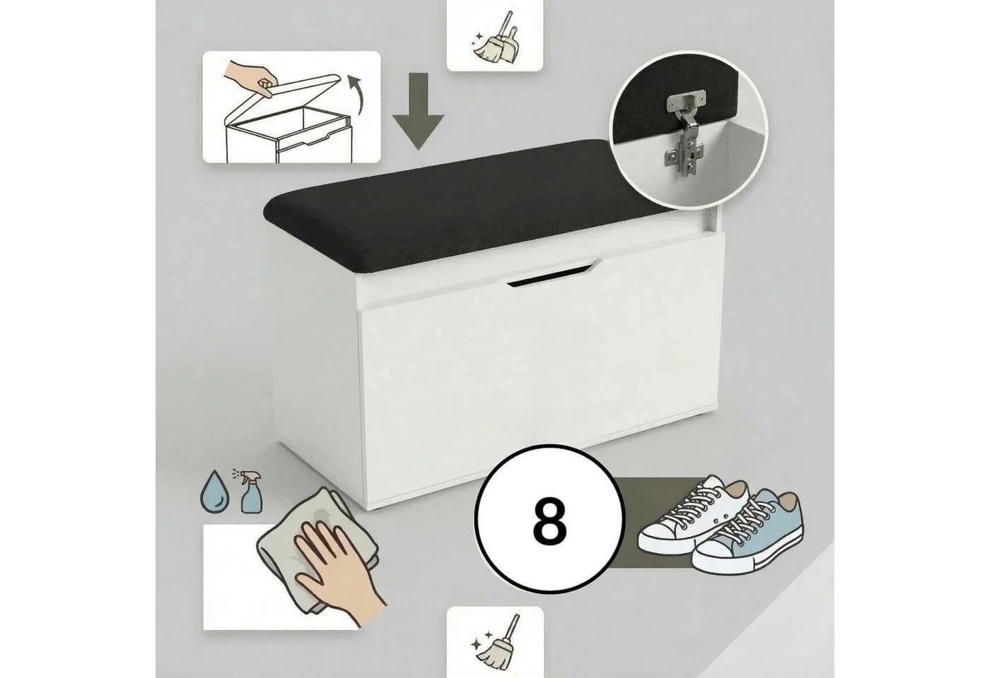 BOXIMO Schuhschrank mit Sitzfläche und Stauraum Weiß - Bild 5