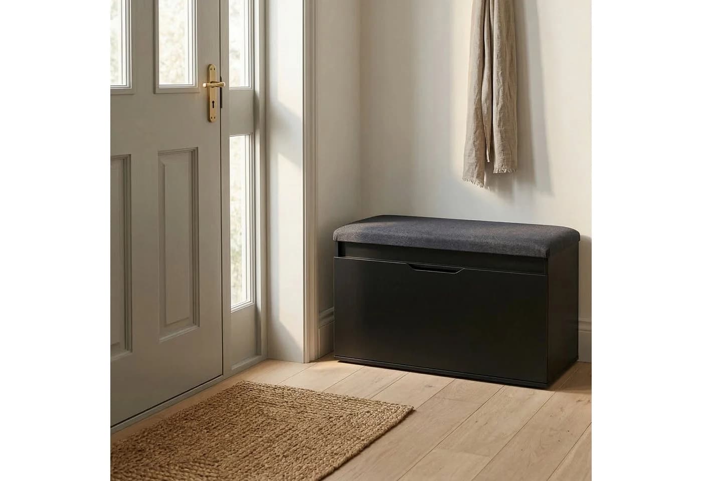 BOXIMO Schuhschrank mit Sitzfläche und Stauraum Schwarz - Bild 2