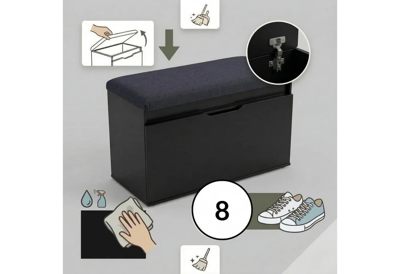 BOXIMO Schuhschrank mit Sitzfläche und Stauraum Schwarz - Bild 5