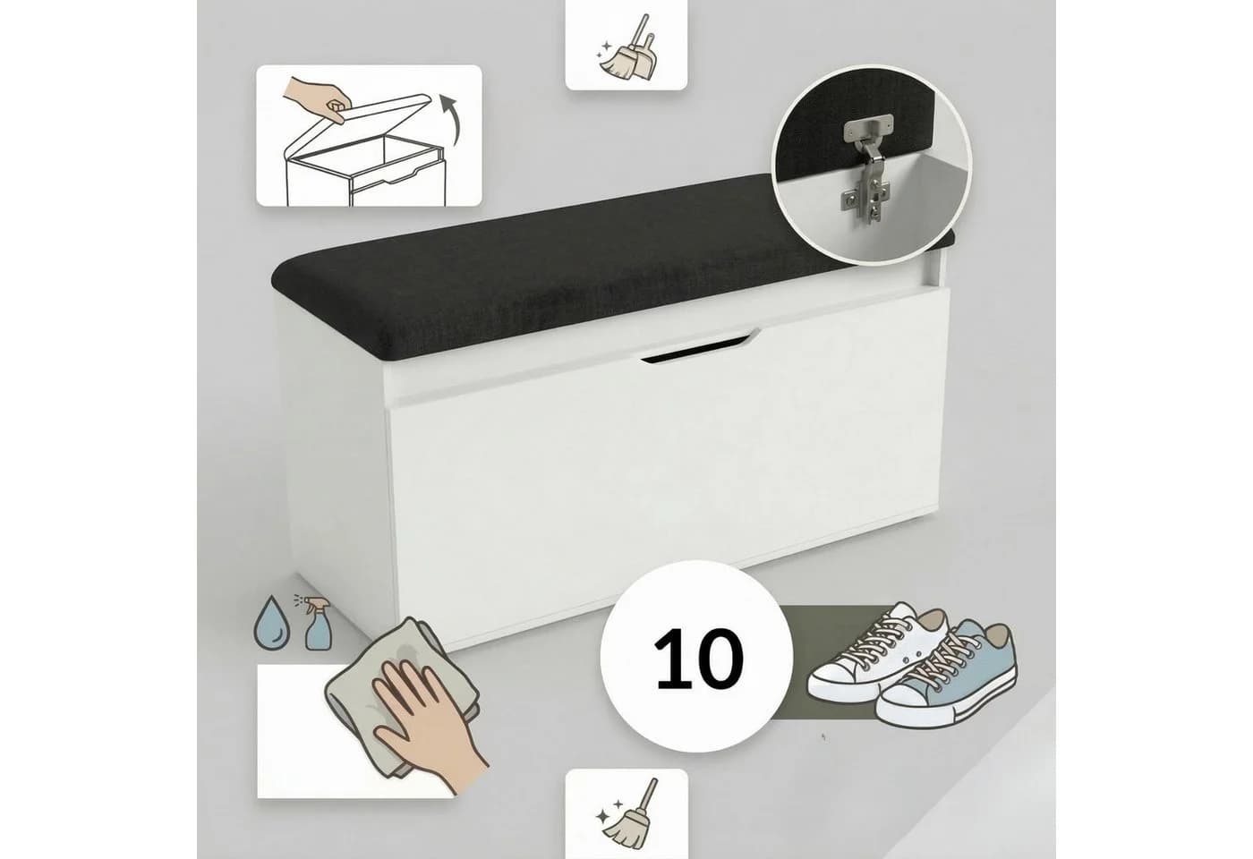 BOXIMO Schuhschrank mit Sitzfläche und Stauraum TORI Weiß - Bild 5
