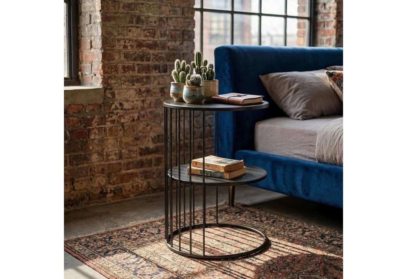 EDAXO Runder Couchtisch RODA Metall Schwarz/Gold mit Ablage