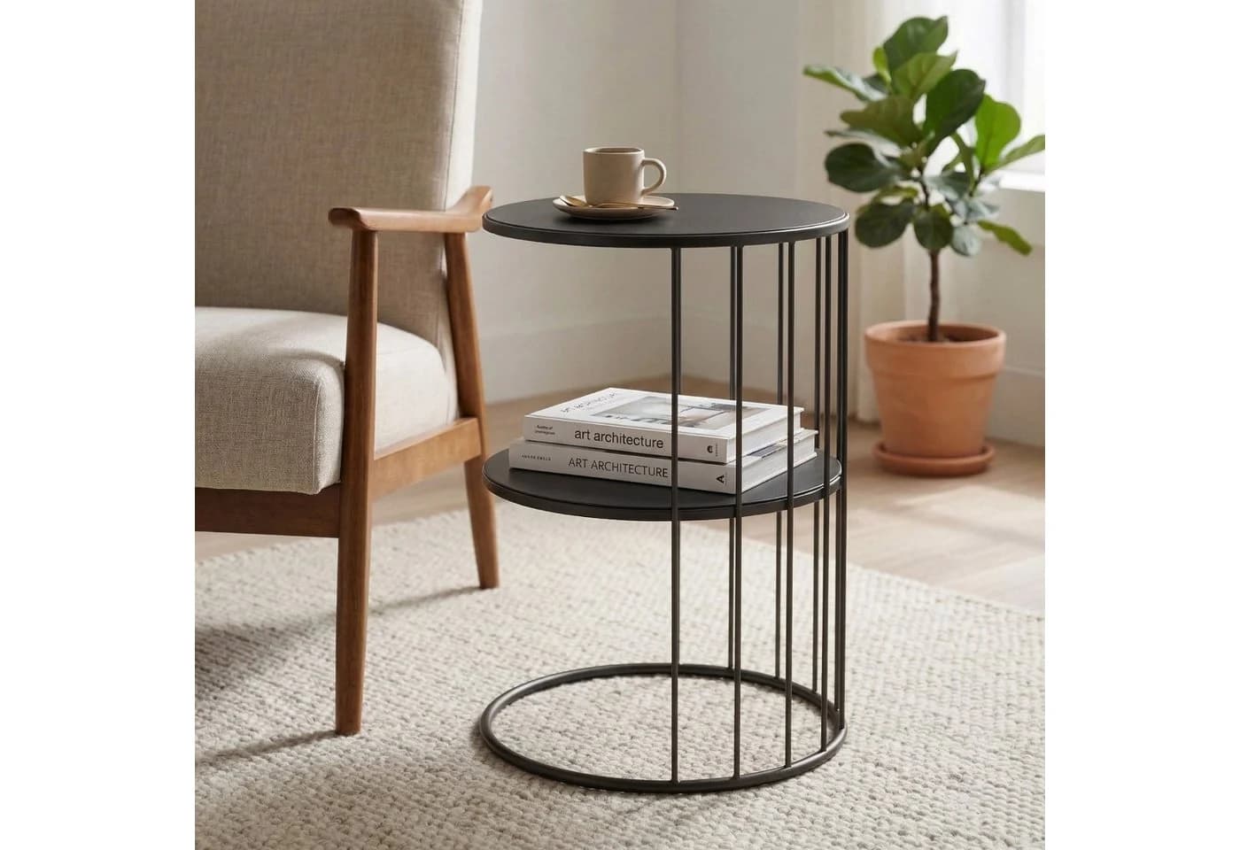 EDAXO Runder Couchtisch RODA Metall Schwarz/Gold mit Ablage - Bild 2