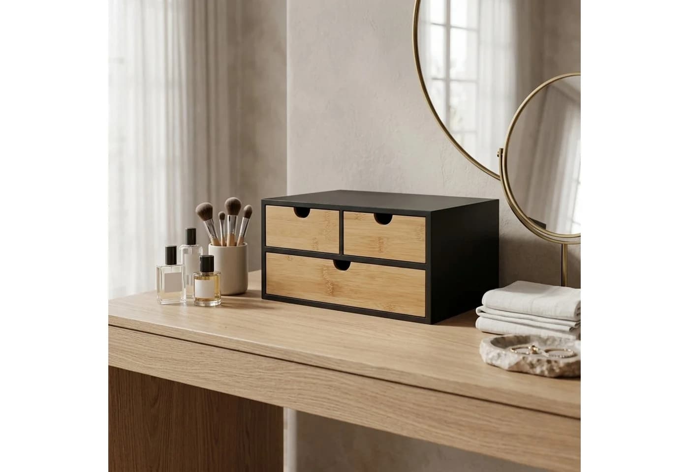 BOXIMO Schreibtisch-Organizer HEGO Bambus 3 Schubladen Braun