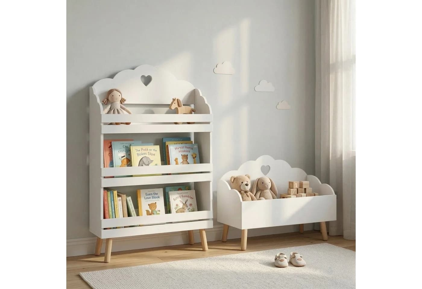 EDAXO Kinderregal NUVU mit Wolkenmotiv Weiß