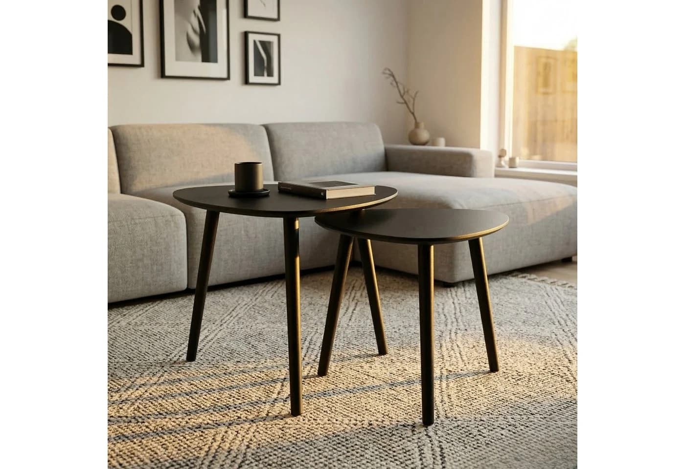 EDAXO BINI Couchtisch 2er-Set Schwarz MDF Holzbeine