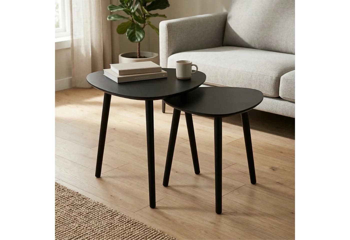 EDAXO BINI Couchtisch 2er-Set Schwarz MDF Holzbeine - Bild 2