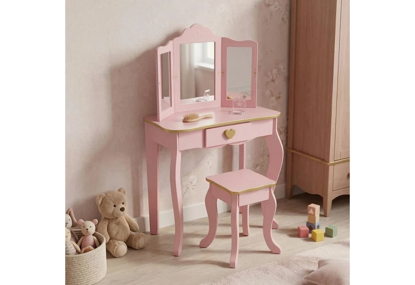BOXIMO Kinderschminktisch REIA mit Spiegel und Hocker Set Rosa - Bild 2