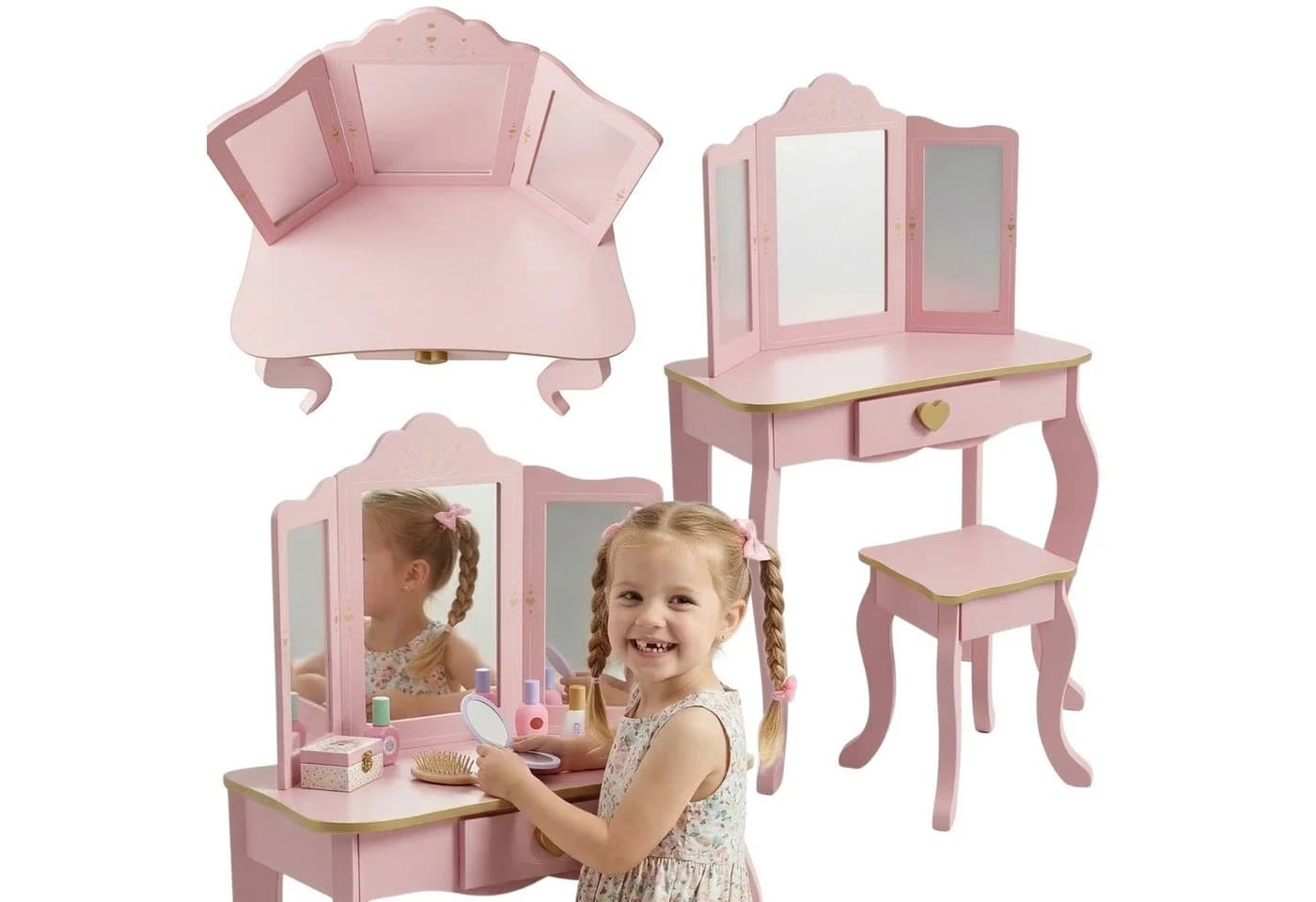 BOXIMO Kinderschminktisch REIA mit Spiegel und Hocker Set Rosa - Bild 3