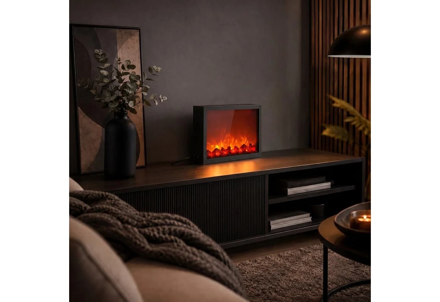 TWILUX Dekorativer LED-Kamin Metall Schwarz Flammeneffekt