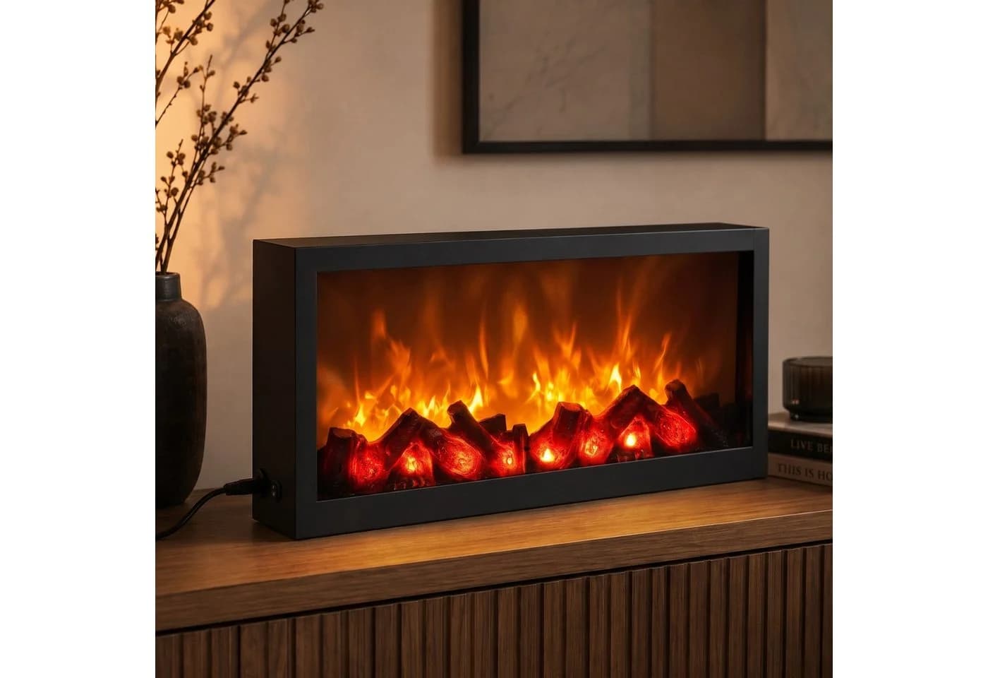 TWILUX Dekorativer LED-Elektrokamin Schwarz Metall
