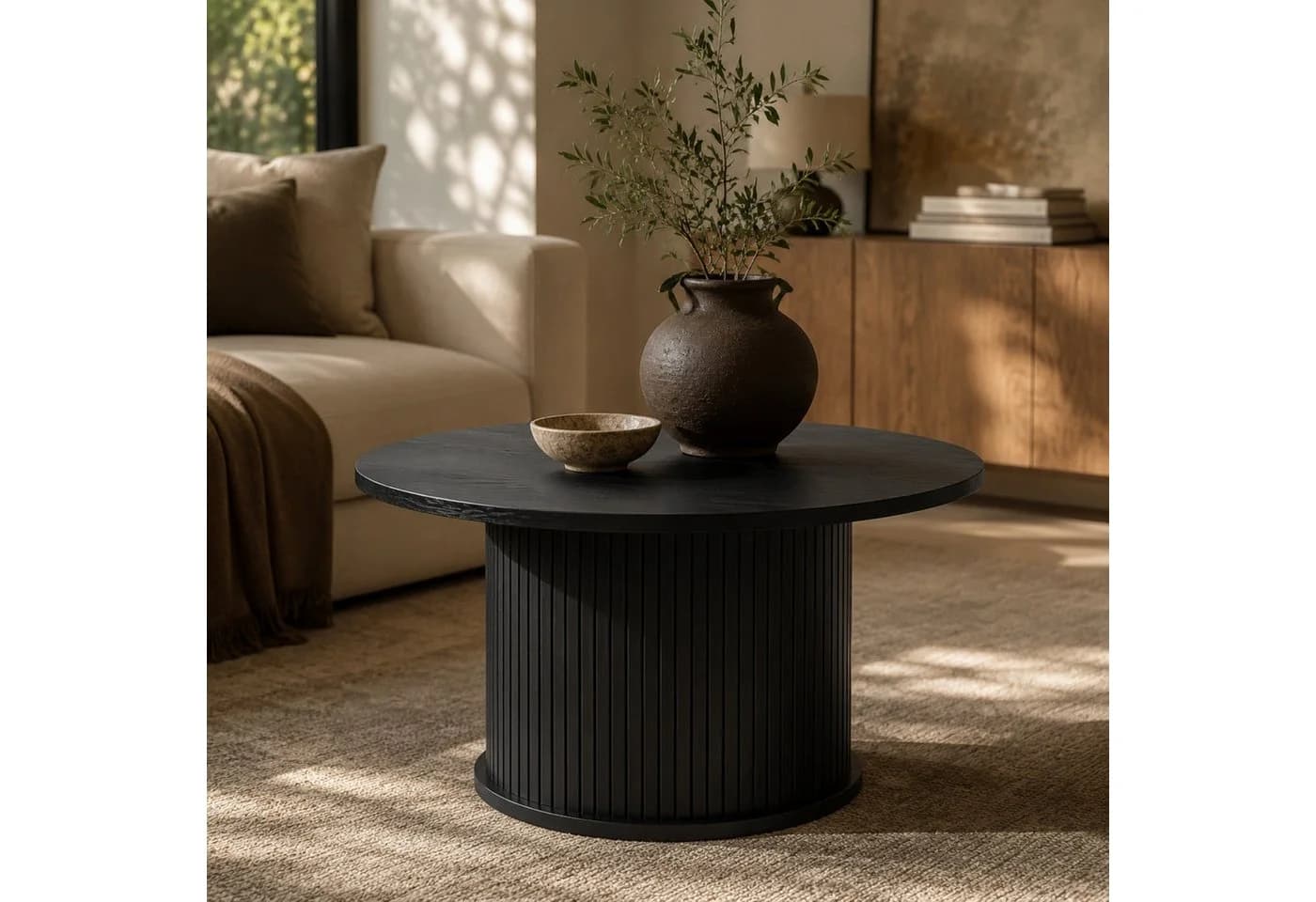 SCAVA Couchtisch Schwarz Rillierter Fuß Rund 70 cm - Bild 2