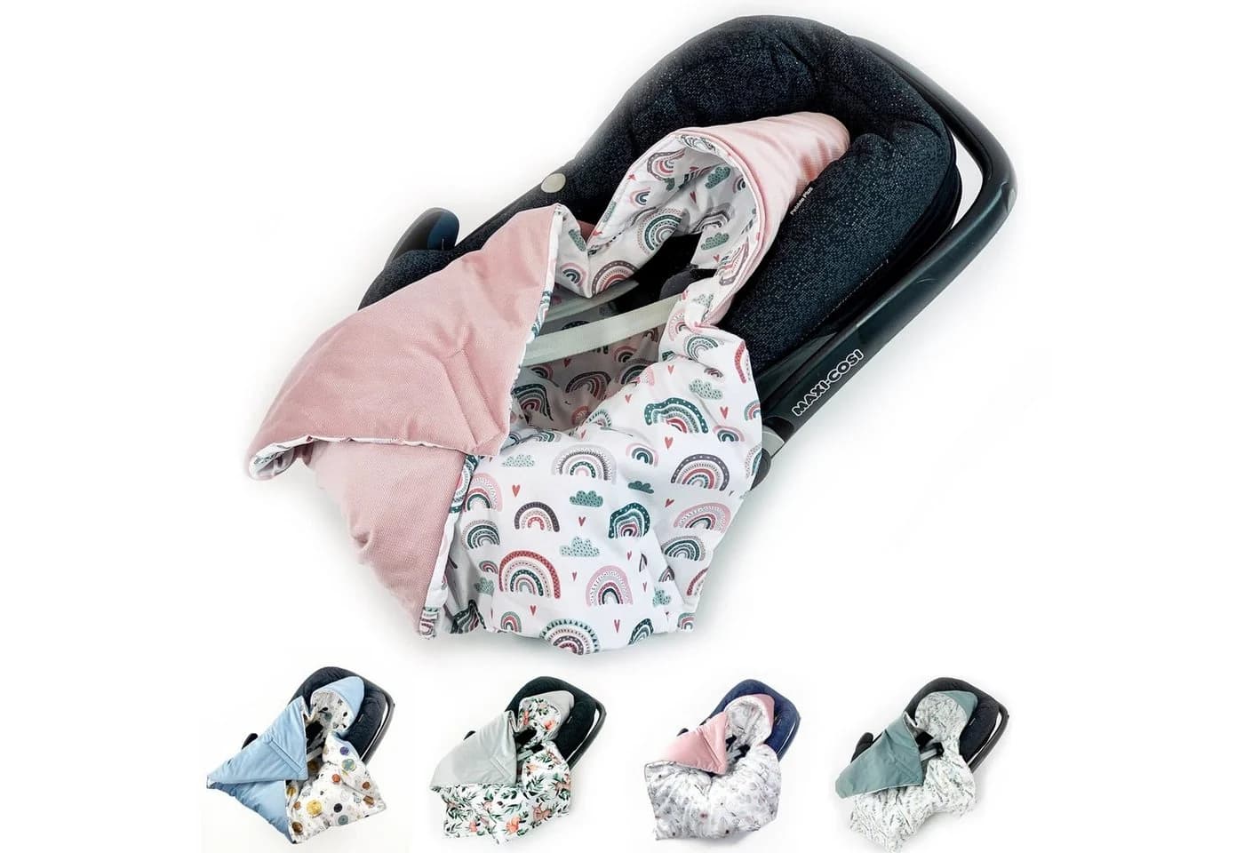 BABEES Einschlagdecke Babyschale Autositz Rosa Bunt mit Kapuze - Bild 2
