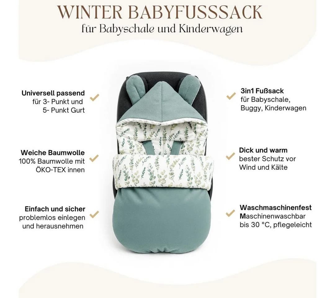 BABEES Fußsack Baby Füßling mit Kapuze Ganzjährig Grün