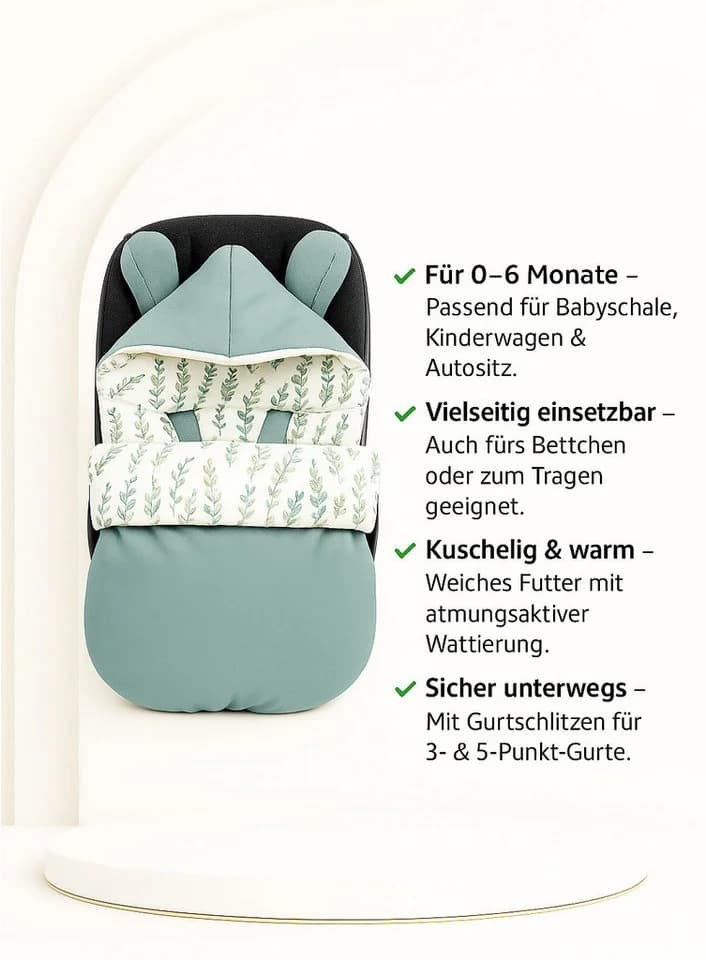 BABEES Fußsack Baby Füßling mit Kapuze Ganzjährig Grün - Bild 5