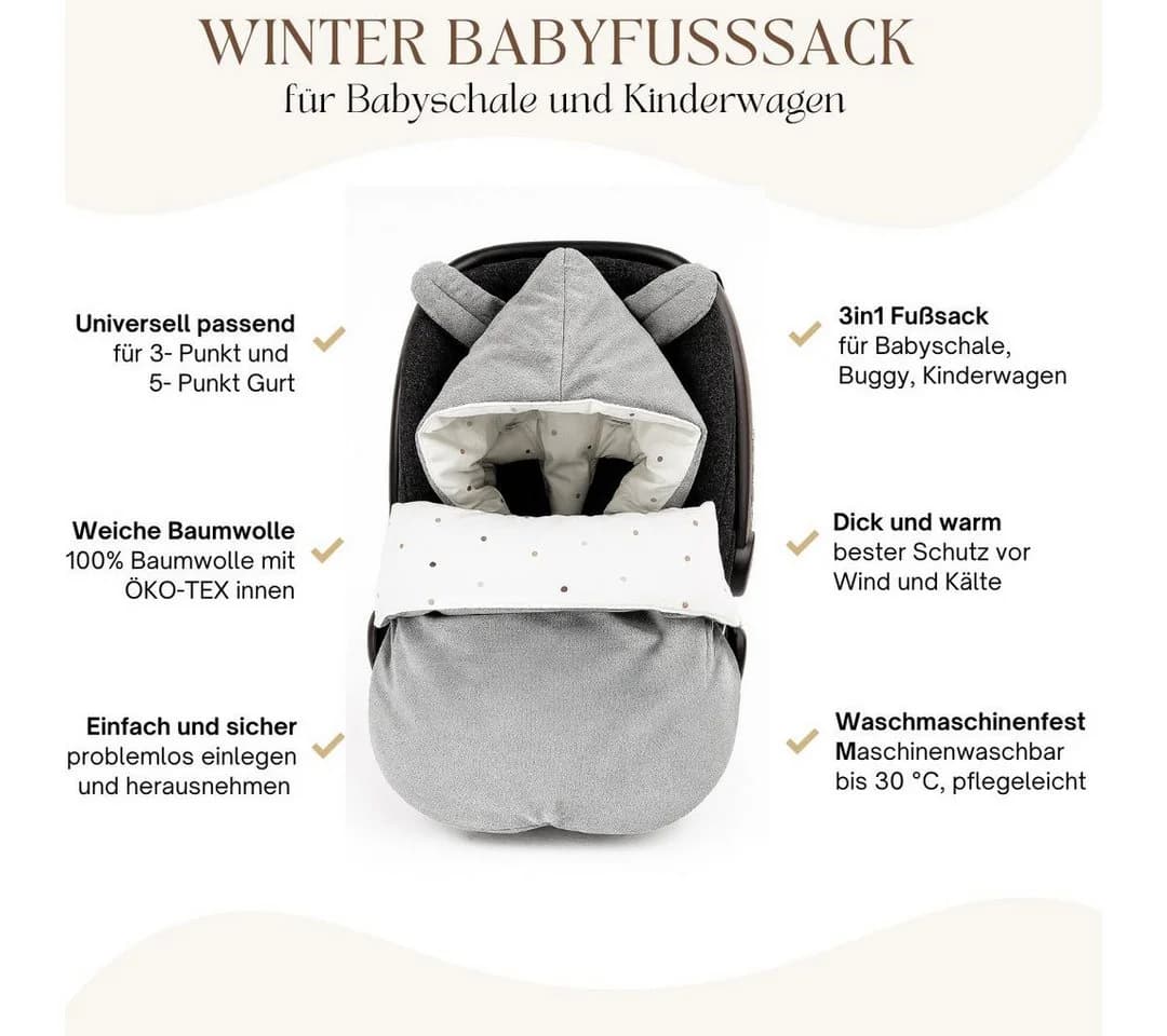 BABEES Fußsack Grau Universal Baby Ganzjährig mit Kapuze