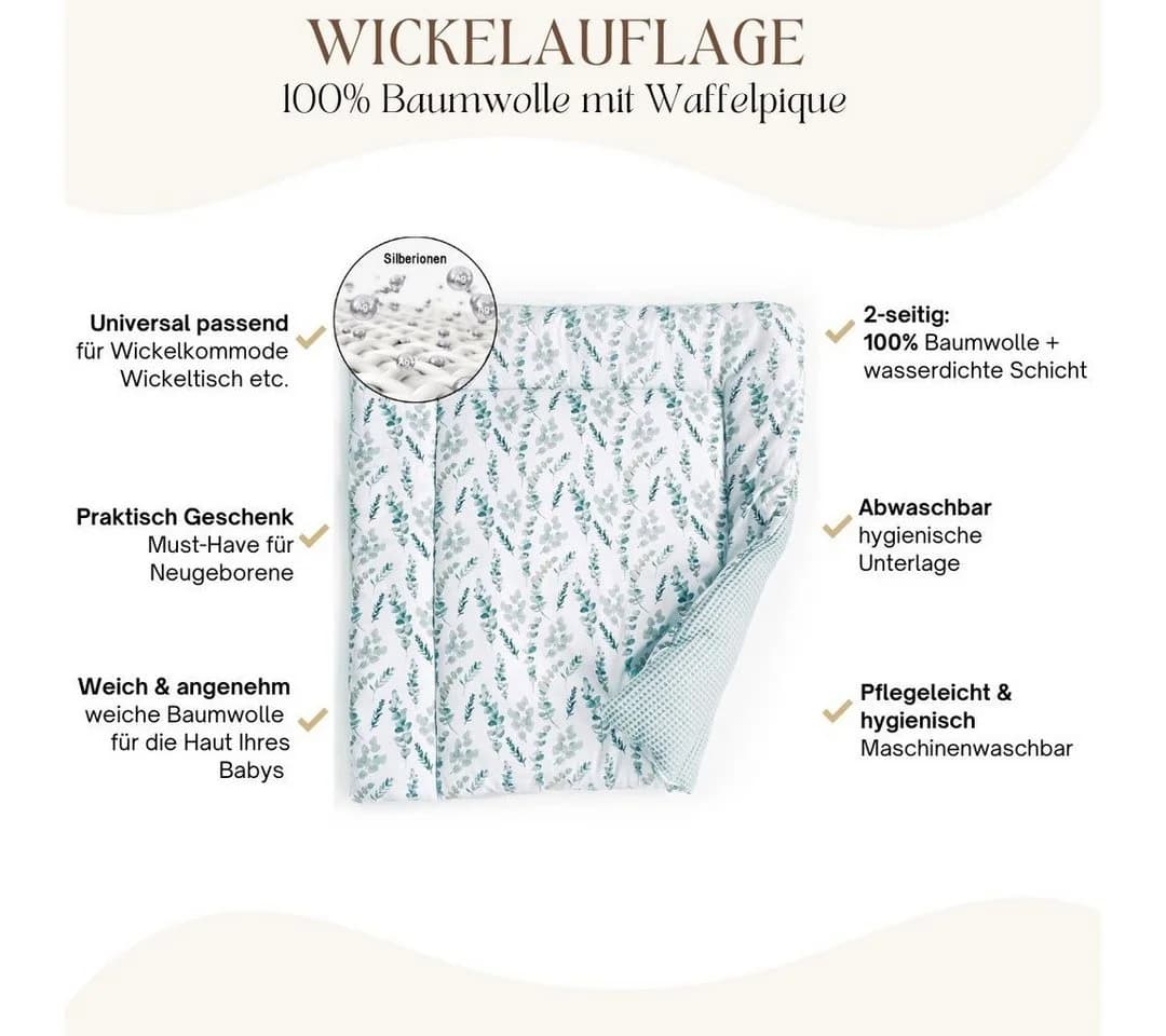 BABEES Wickelauflage Zweiseitig 100% Baumwolle Wasserdicht