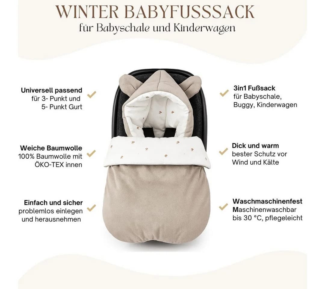 BABEES Fußsack für Babyschale - Warm mit Kapuze Ganzjährig