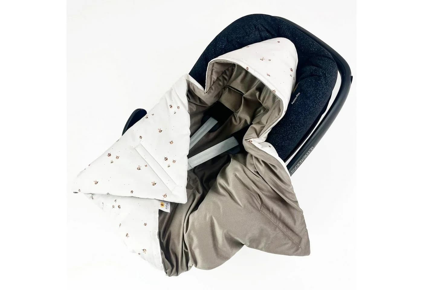 BABEES Einschlagdecke Babyschale Autositz Wattiert Beige - Bild 3