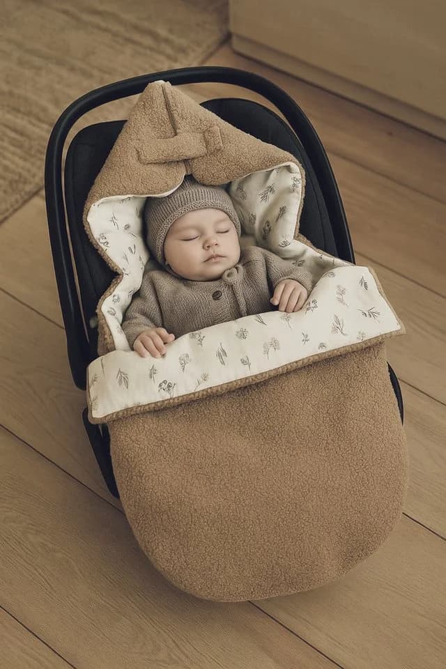 BABEES Fußsack für Babyschale Kinderwagen Wanne BOUCLE Winterfußsack, Einschlagdecke Baby universal 3-Punkt und 5-Punkt Gurt - Bild 5