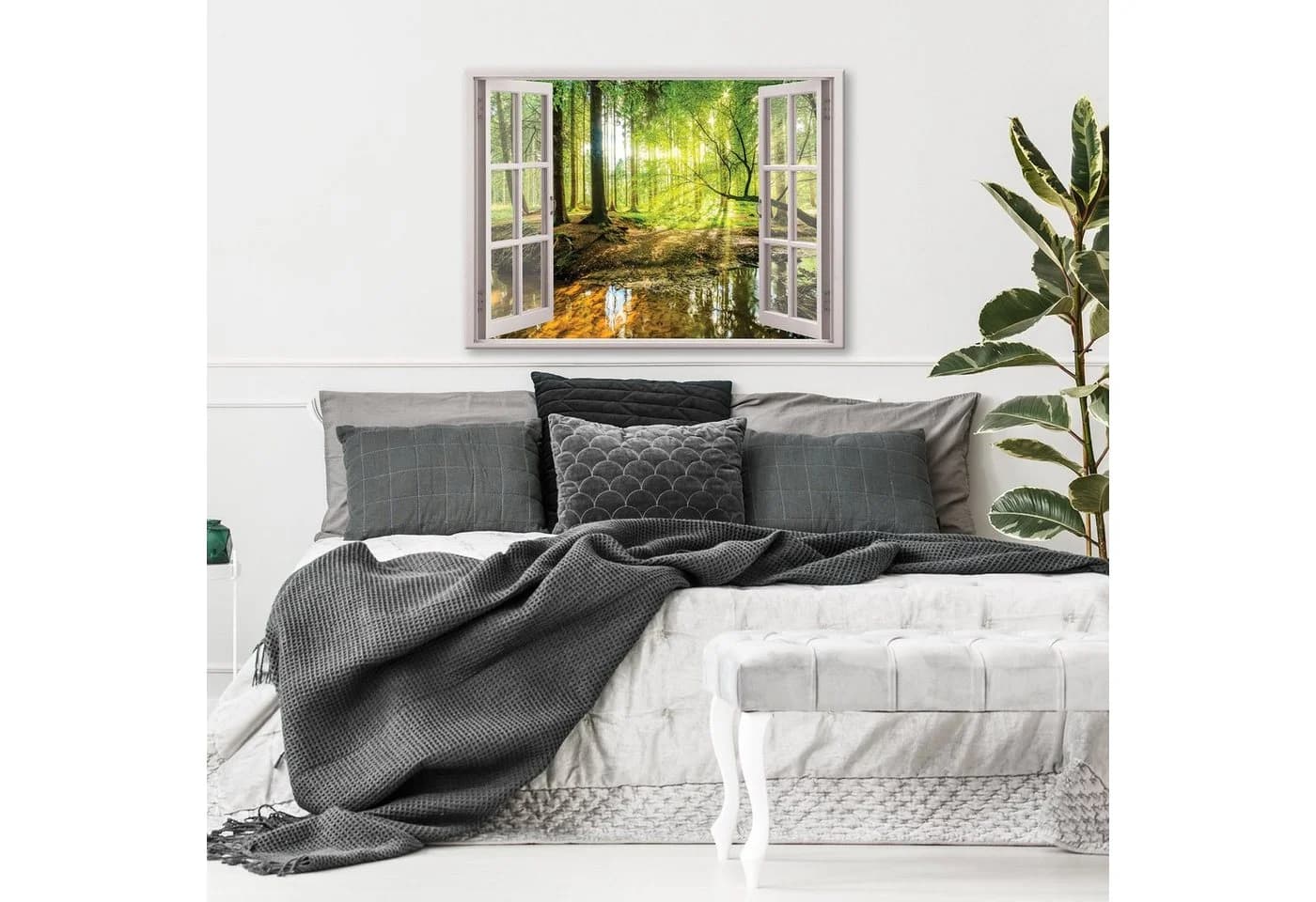 Wallarena Leinwandbild Wald Fensterblick Grün Modern XXL