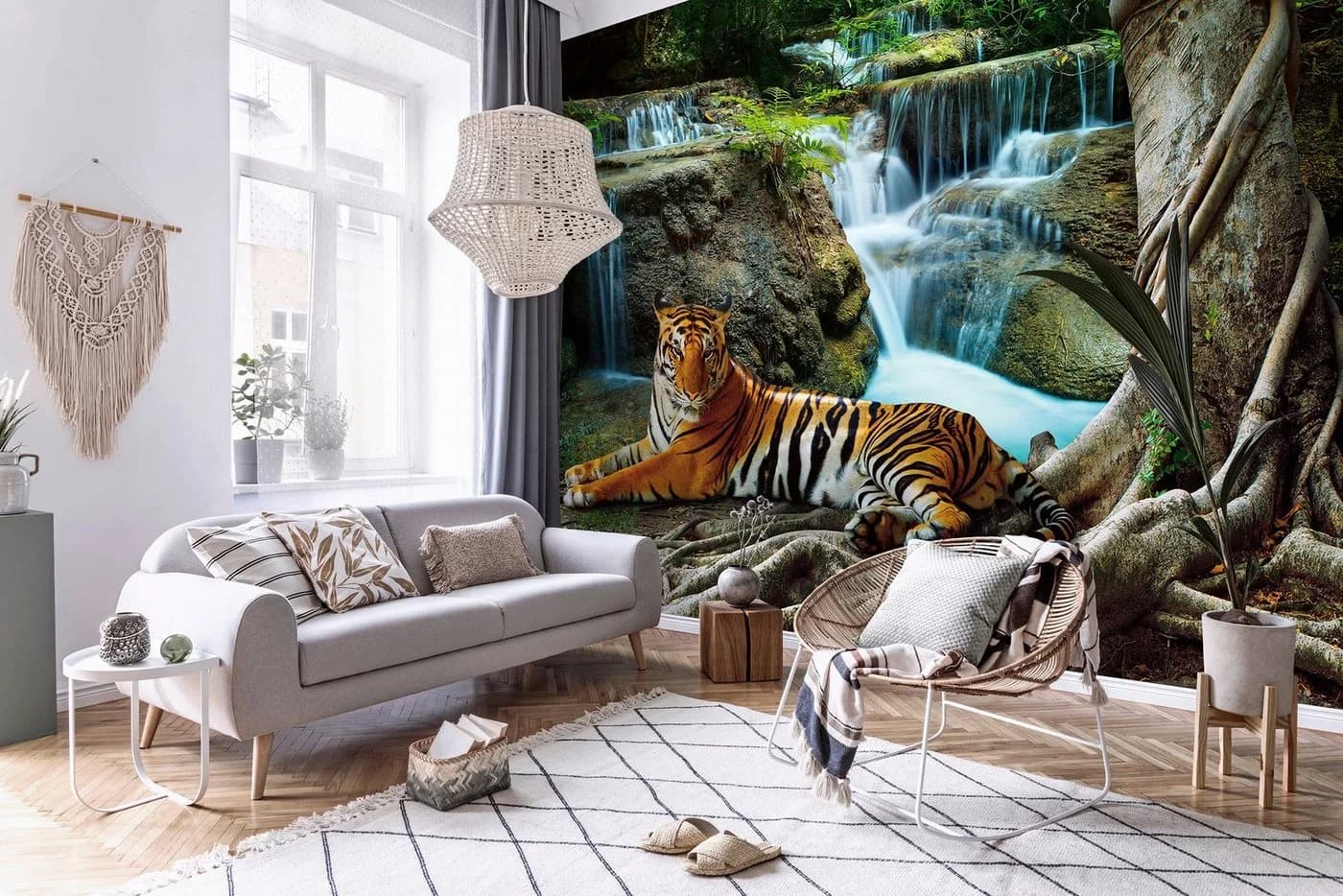 Wallarena Fototapete Wasserfall Tiger Tiere Wald Natur Landschaft - Bild 3