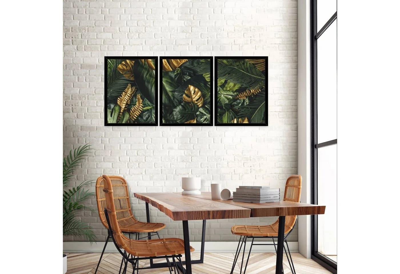 Wallarena Poster Set 3-teilig Grün Gold Schwarz Gerahmt