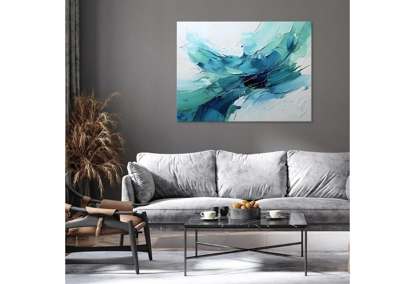 Wallarena Leinwandbild Abstrakt Blau Grau XXL Wanddeko Modern