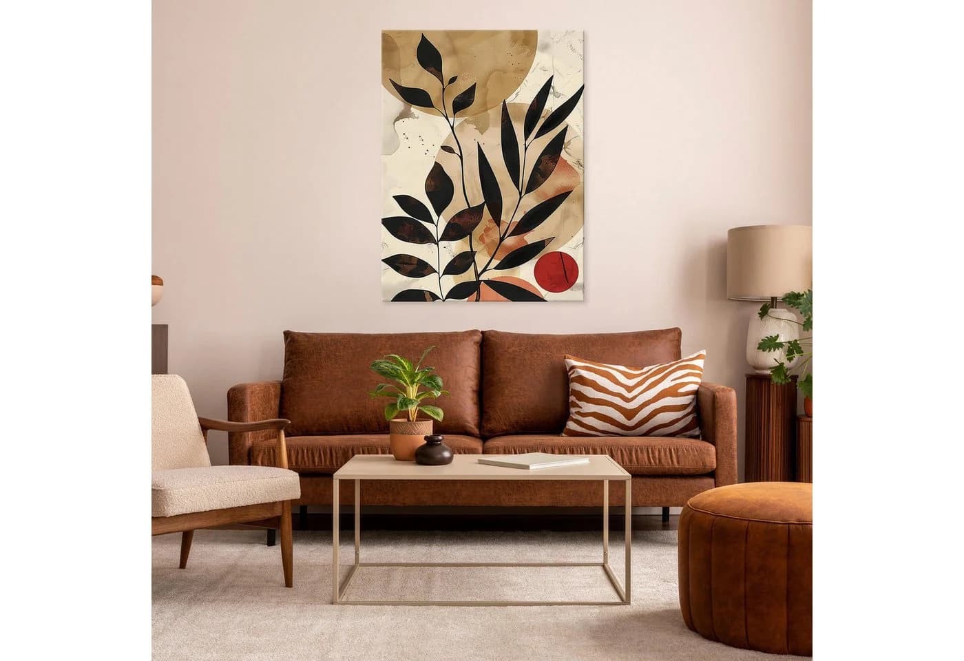 Wallarena Leinwandbild Boho Blätter Abstrakt Kunst Wandbild XXL Leinwandbilder Modern
