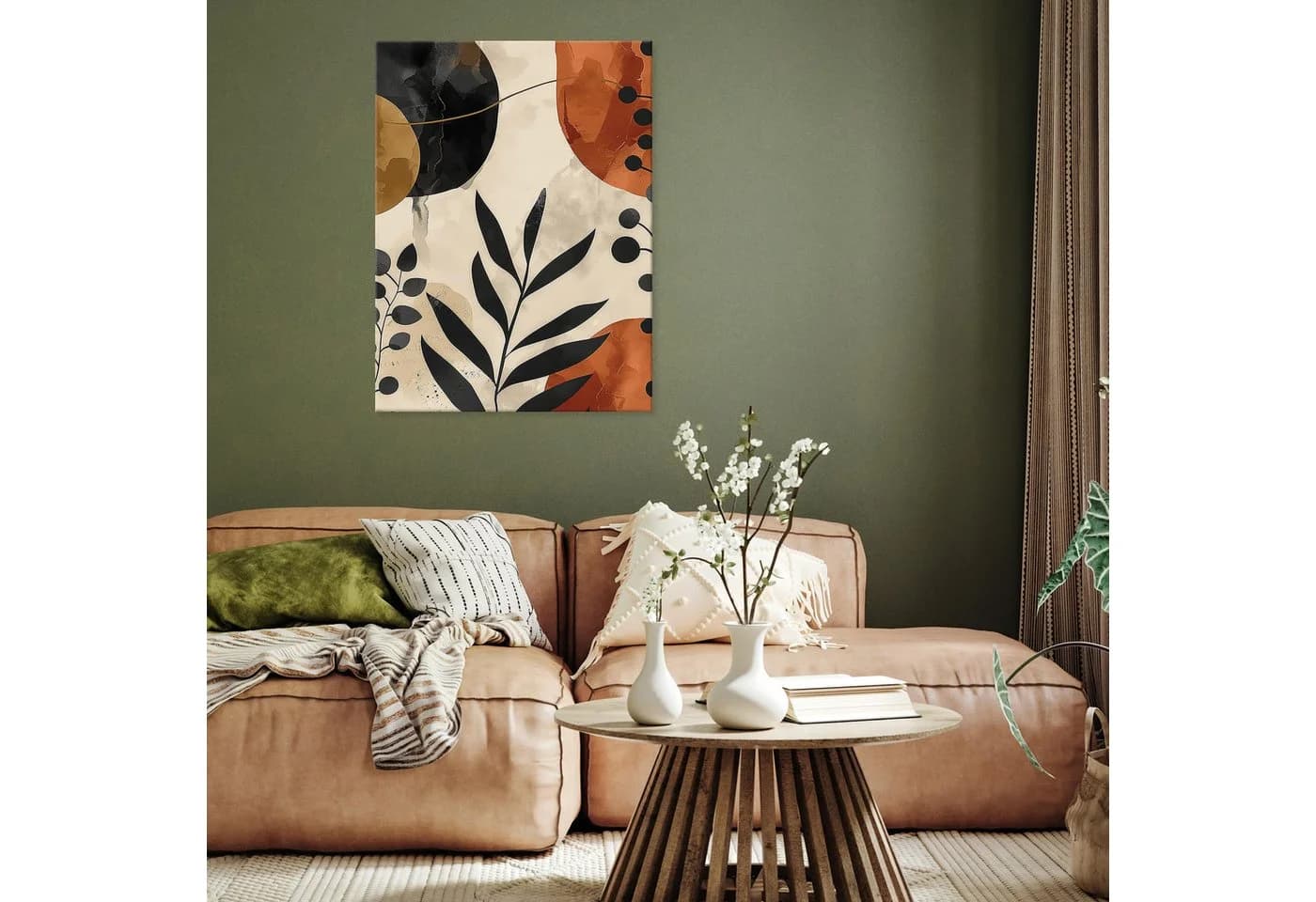 Wallarena Leinwandbild Abstrakt Boho Blätter Beige/Rot