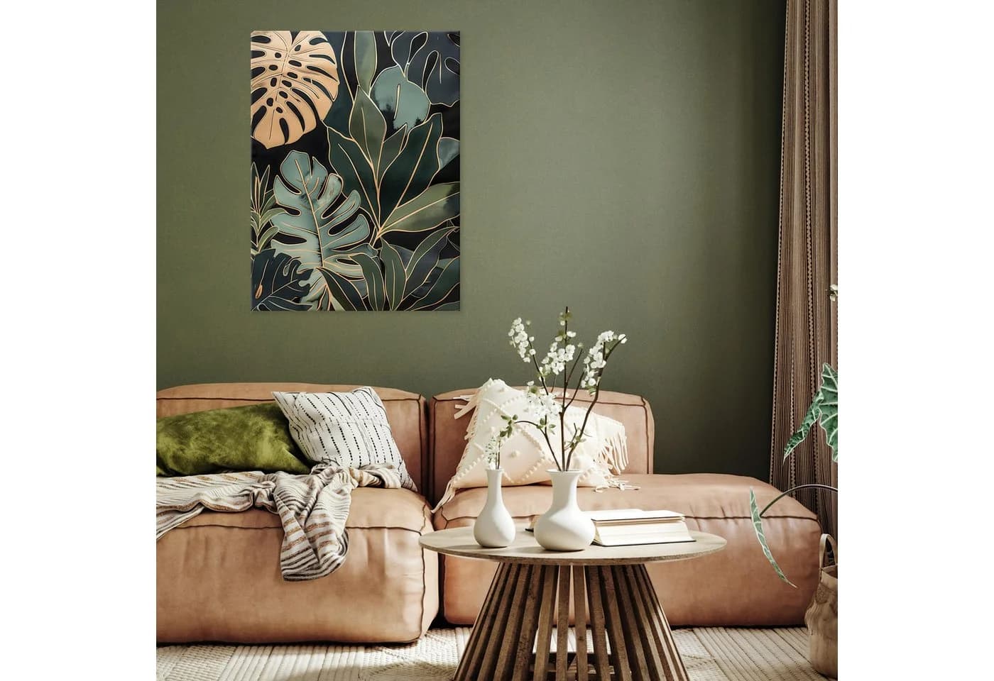 Wallarena Leinwandbild Blätter Gold Grün Natur Wandbilder XXL Modern