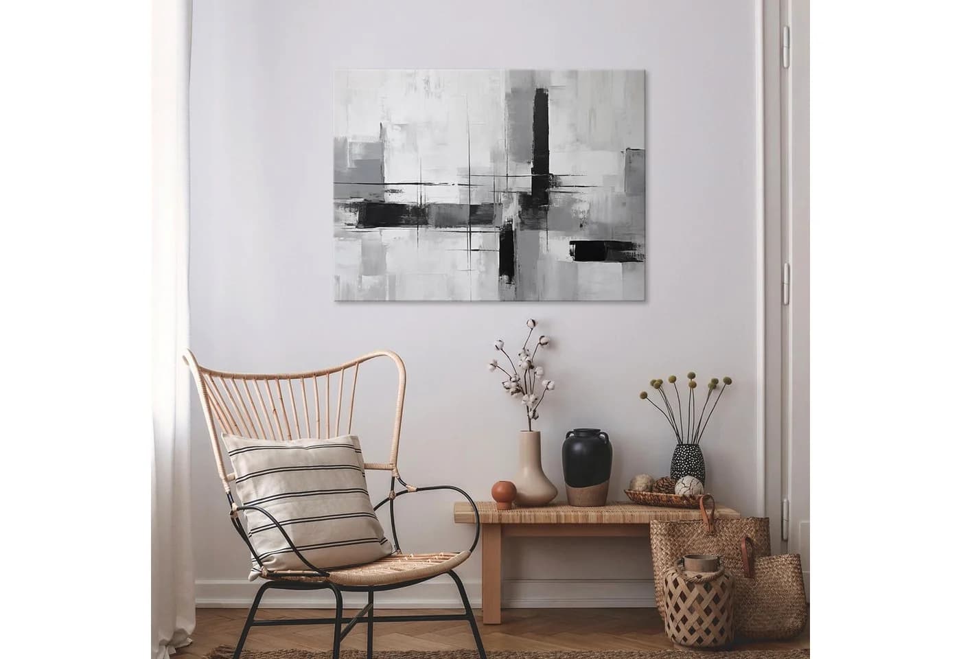 Wallarena Leinwandbild Abstrakt Grau Loft Kunst Wandbild Modern XXL