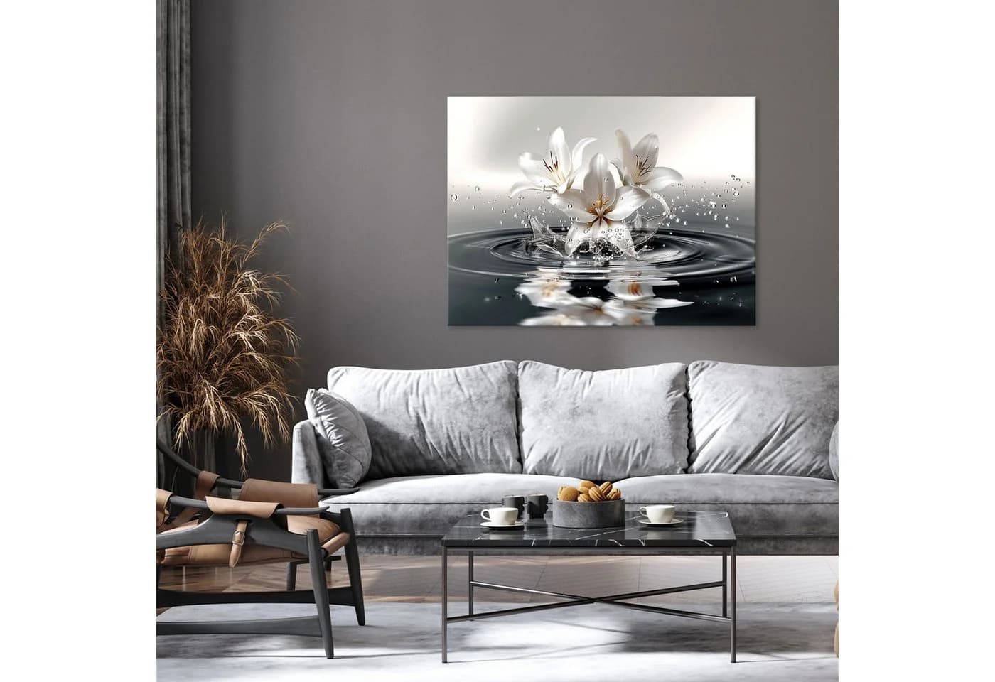 Wallarena Leinwandbild Abstrakt Blumen Grau Modern