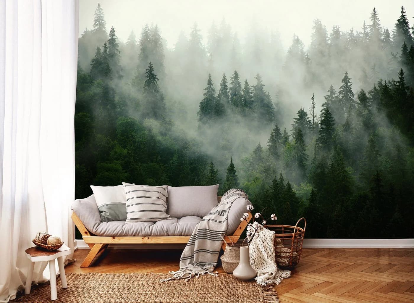 Wallarena Fototapete Wald im Nebel Grün Vlies