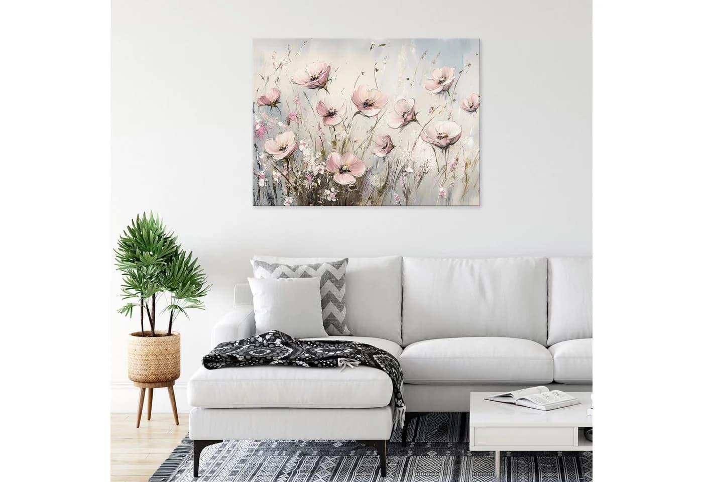 Wallarena Leinwandbild Blumen Wiese Pastell Beige XXL Wanddekoration Modern