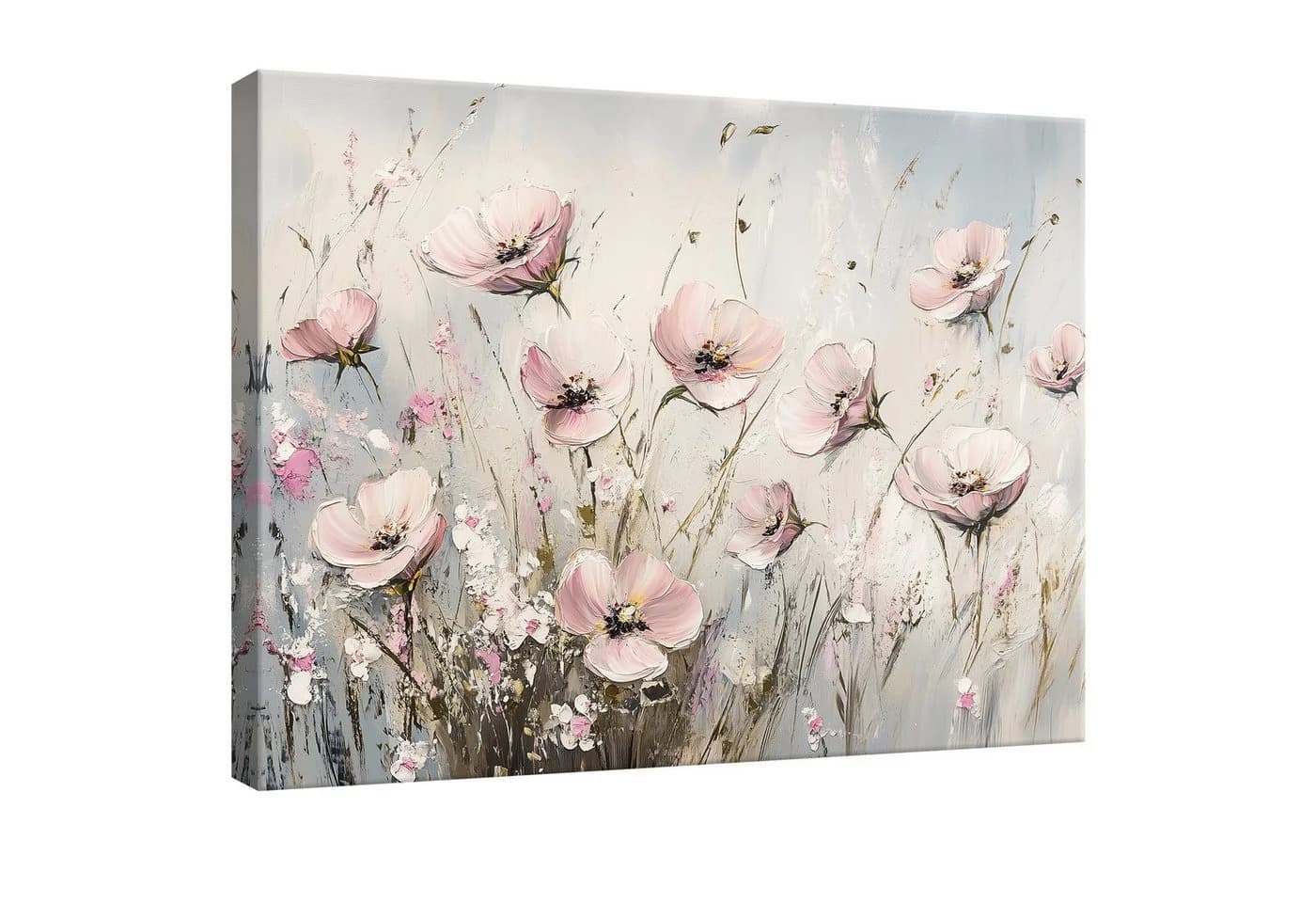 Wallarena Leinwandbild Blumen Wiese Pastell Beige XXL Wanddekoration Modern - Bild 2