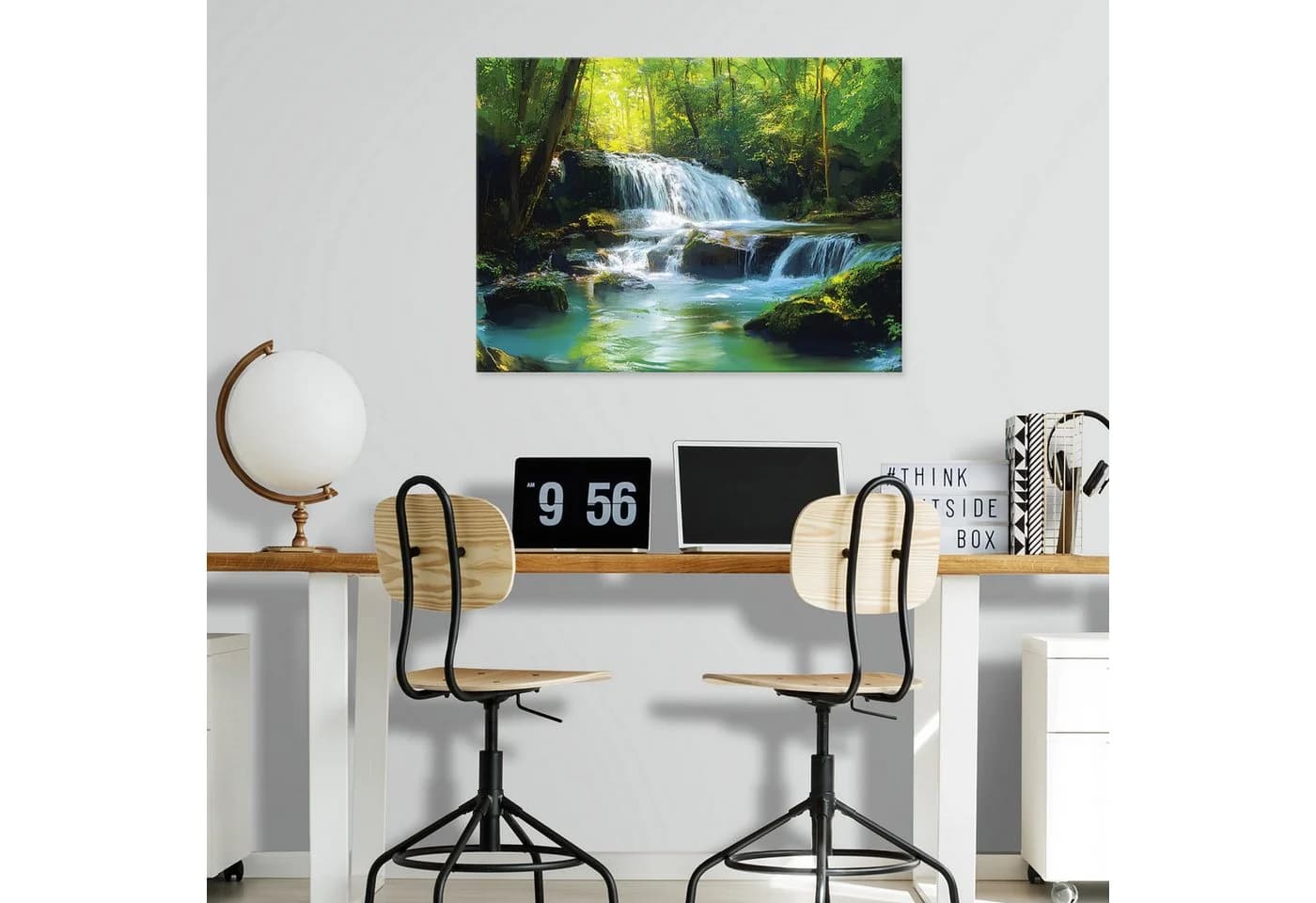Wallarena Leinwandbild Wasserfall Wald Natur XXL Modern Grün-Blau