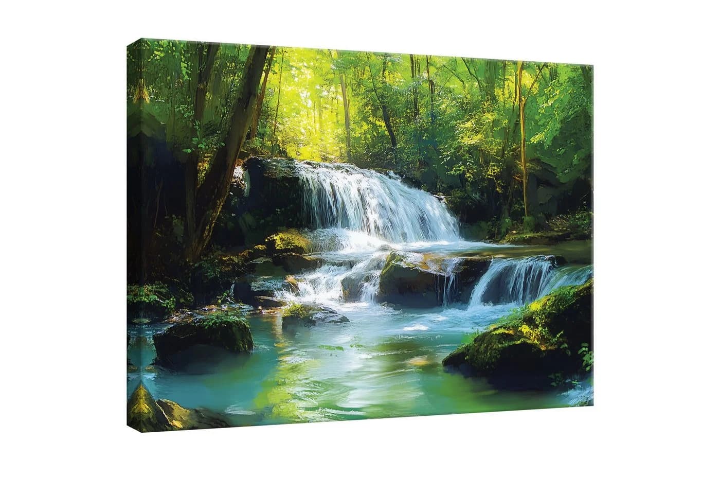 Wallarena Leinwandbild Wasserfall Wald Natur XXL Modern Grün-Blau - Bild 2