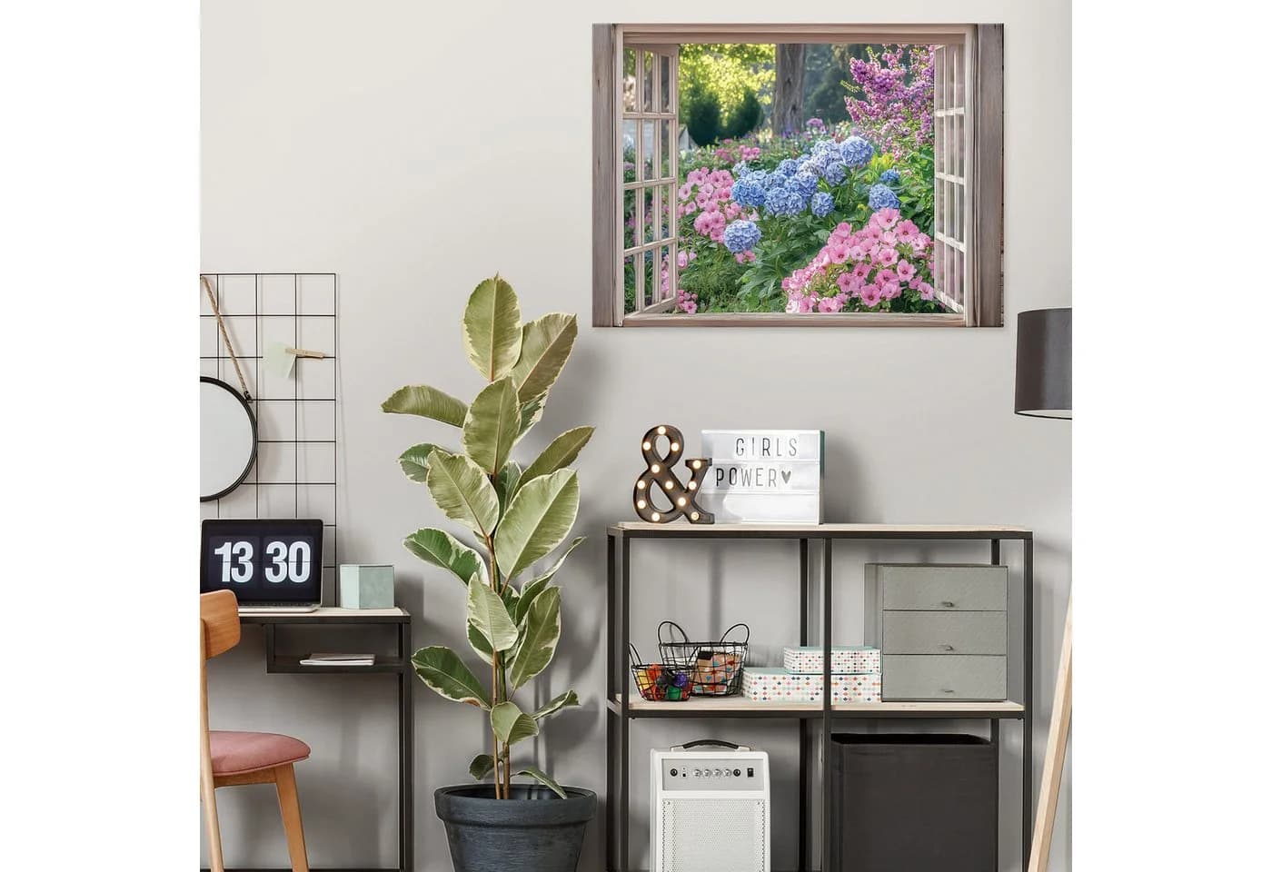 Wallarena Leinwandbild Fenster Blumen Wald Abstrakt Modern 3D