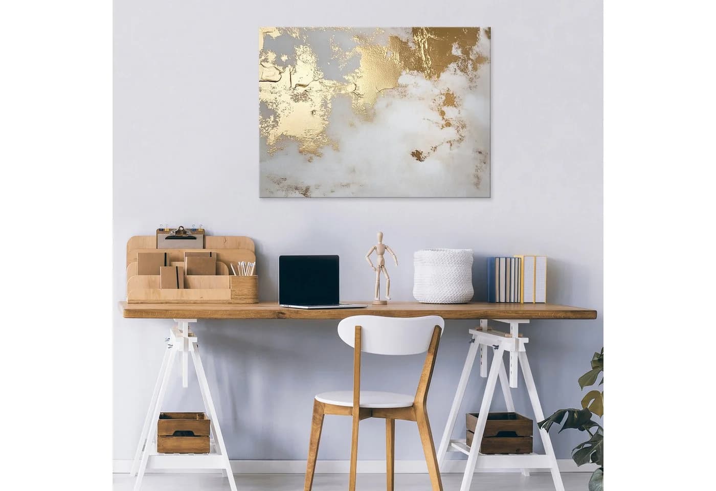 Wallarena Leinwandbild Abstrakt Grau Gold Marmor Modern