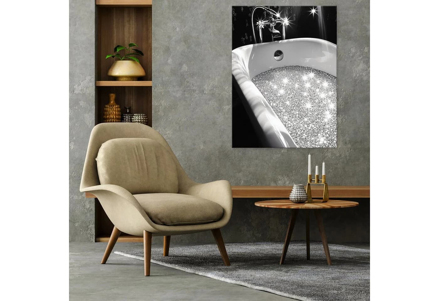 Wallarena Leinwandbild Badewanne Glitzer Abstrakt Modern Wandbild XXL