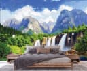 WALLARENA Fototapete Wasserfall Berge Modern Vlies Bunt Bild 1