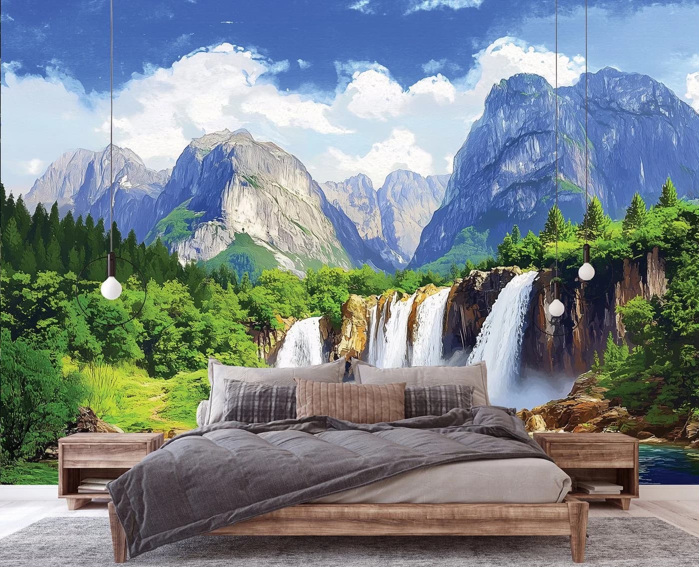 WALLARENA Fototapete Wasserfall Berge Modern Vlies Bunt