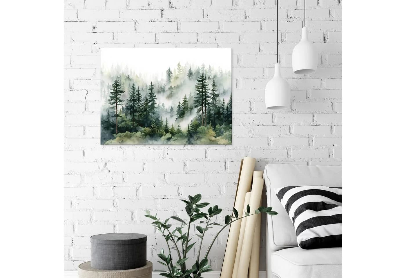 Wallarena Leinwandbild Wald Nebel Natur Grün Modern Wandbilder Wand Deko XXL