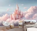 Wallarena Fototapete Kinderzimmer Burg Rosa Wolken Bild 1