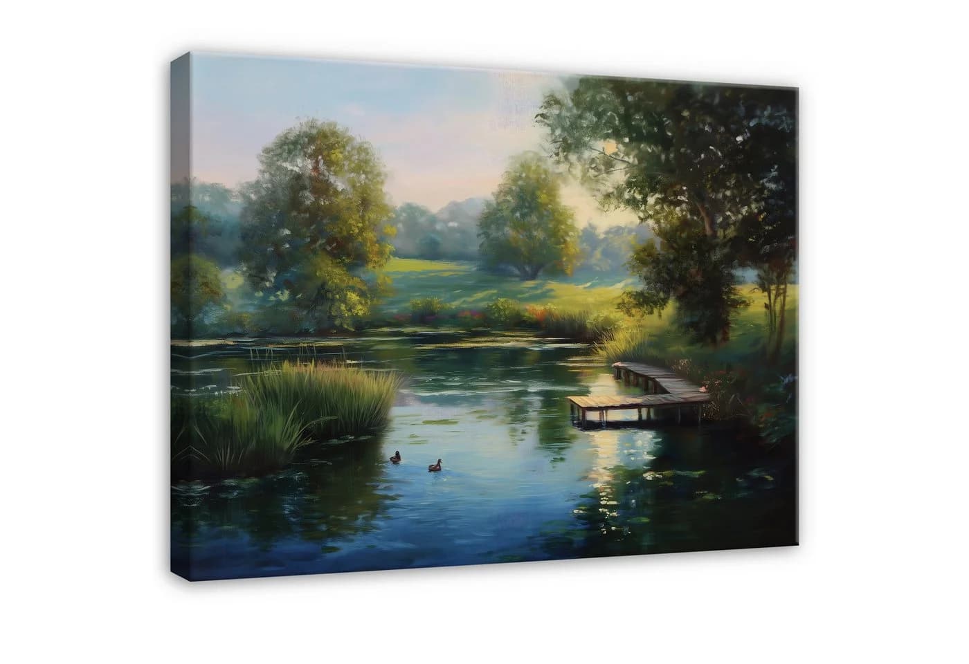 Wallarena Leinwandbild See Baum Himmel Grün Modern Wandbilder Wand Deko XXL - Bild 2
